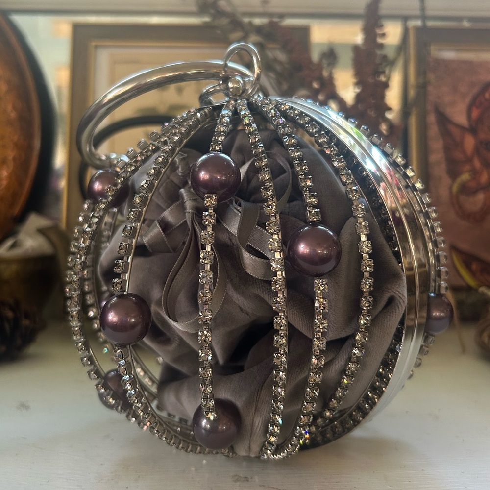 Rosantica Dark Purple Sphere Pearl Jeweled Clutch